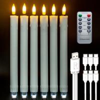 LED Flameless Taper Candles with USB Cable (6PCS Pack), 50+ Hours Lasting, Flameless Candlesticks for Festivals & Home Decoration, Rechargeable Batteries or AAA Batteries Operated Version For Your Options