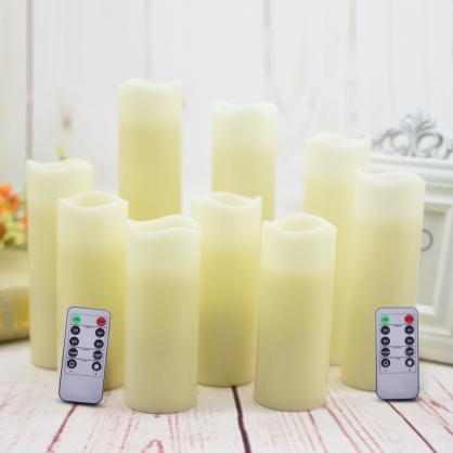 Φ5.3cm LED Flameless Wax Candles (9 PCS SET) - Battery Operated Electric LED Pillar Candles with Remote Control Cycling 24 Hours Timer - Real Wax, 3D Wick, Realistic Flickering, Vivid Christmas/Festival/Party Decorative Candle Sets