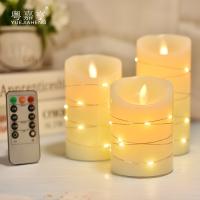 Φ7.5cm LED Flameless Candles with Copper wire lamp (3PCS SET) - Battery Operated Electric LED Pillar Candles with Remote Control Cycling 24 Hours Timer - Real Wax, 3D Wick, Realistic Flickering, Vivid Christmas/Festival/Party Decorative Candle Sets