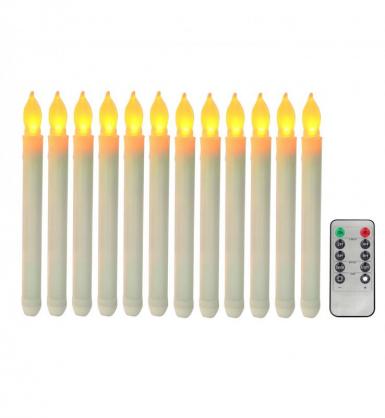 Φ1.9cm x H21.5cm LED Taper Candles Lights With Remote Control & Timer Function (12PCS Pack), Operated by 3 x AA Batteries (Not Included), Lighting up to 150 hours, Flameless Candlesticks with Flickering Flame, No fire risk and messy dripping wax