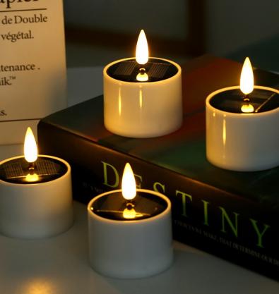 Solar Powered Rechargeable Tea Lights (6PCS SET) , Outdoor Candle Flameless Flicker IP65 Waterproof Rechargeable LED Candles with Dusk to Dawn Sensor for Lantern Garden Camping Party Home Decorations