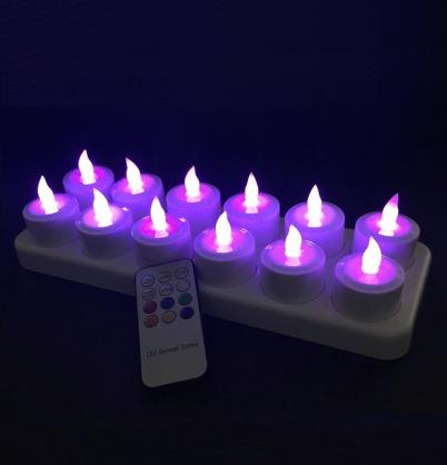 Remote Control Rechargeable LED Candle Tea Lights (Set of 12) - RGB Rainbow Color Changing, Flameless LED Candle Lights - Vivid Flickering Like Real Candles,Battery Operated/Powered Cand