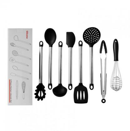 8 PCS Silicone Cooking Utensils Set, Kitchen Utensils Set with Stainless Steel Handles and Food-Grade Silicone Heads, including Wok Utensils Set Include Wok Ladle, Slotted Spoon, Solid Spatula and Slotted Spatula etc.