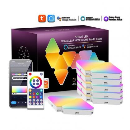 LED Triangle Light Panels (3/6/10 PACK Optional), RGB Wall Light 24-Key Remote Controlleror Wifi App or Bluetooth Remote Control, Multicolor Effects Music Sync DIY Smart Panel Modular Gaming Light for Music for Room Bar Decor Gaming Setup