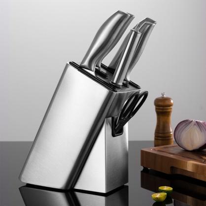 Stainless Steel Knife Holder, Modern Design Knife Block, Universal Knife Storage Organizer, Strong and Durable Knife Holder Counter-top Storage with Scissors-Slot (Knives Not Included)
