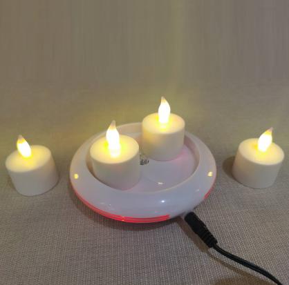 Inductive Rechargeable LED Candles (4PCS Set), Wireless Induction Flameless Flickering Tea Lights, Warm White Color, Battery Operated/Powered Electric Candles,No Wax No Mess, No Fire Risk, Windproof