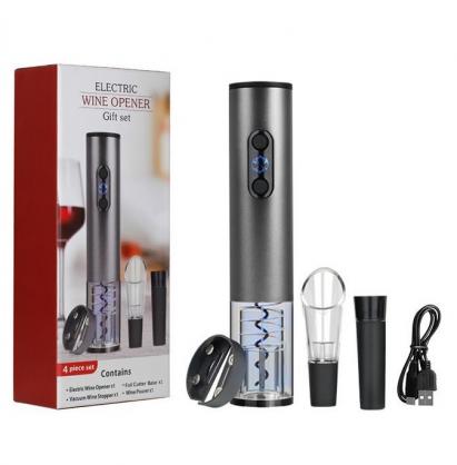 4-in-1 Rechargeable Electric Wine Opener, Automati Cordless Electric Wine Bottle Opener with Aerator & Pourer, Foil Cutter, 1 Vacuum Preservation Stoppers