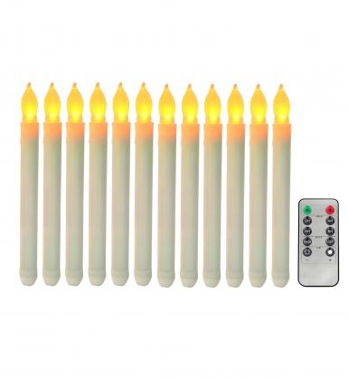 Φ1.9cm x H21.5cm LED Taper Candles Lights With Remote Control & Timer Function (12PCS Pack), Operated by 3 x AA Batteries (Not Included), Lighting up to 150 hours, Flameless Candlesticks with Flickering Flame, No fire risk and messy dripping wax