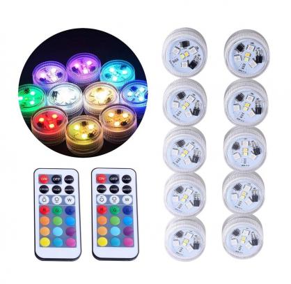 Submersible Led Lights with Remote (10PCS SET, Premium CR2045 Batteries, Super Long Lasting), Small Underwater Tea Lights Candles Waterproof RGB Multi-color Mini Flameless Accent Lights Battery Operated Vase Pool Pond Lantern Decoration Lighting (10pcs)