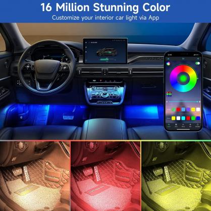 LED Car Light Strip, Inner Decorative Mood Light, RGB atmosphere light strip,Sound Active, Music Mode, 16 millions optional colors with Bluetooth Wireless Remote Control for Car Van SUV Truck