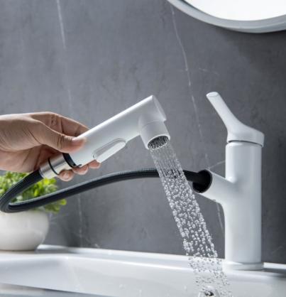 H31CM Bathroom Basin Faucet/Kitchen Sink Faucet, SUS304 Stainless Steel with Pull Down Sprayer,Single Handle Pull Out Bathroom Sink Faucet for Hot and Cold Water