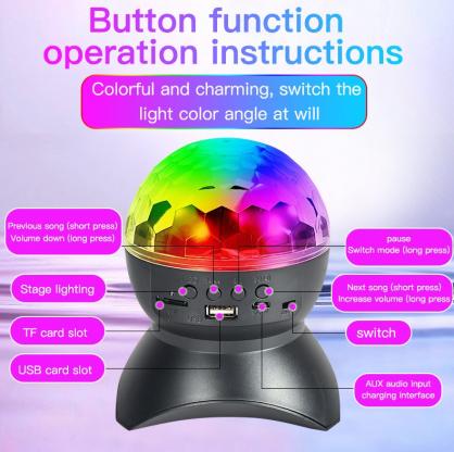 LED Party Lights with Bluetooth Speaker RGB Stage Lights, Disco Ball Light, USB Cable Charge, Portable Crystal DJ Strobe Light for Xmas KTV Club Pub Show Home Theater