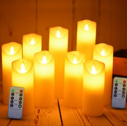 Φ5.3cm LED Flameless Wax Candles (9 PCS SET) - Battery Operated Electric LED Pillar Candles with Remote Control Cycling 24 Hours Timer - Real Wax, 3D Wick, Realistic Flickering, Vivid Christmas/Festival/Party Decorative Candle Sets
