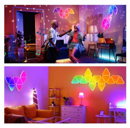 LED Triangle Light Panels (3/6/10 PACK Optional), RGB Wall Light 24-Key Remote Controlleror Wifi App or Bluetooth Remote Control, Multicolor Effects Music Sync DIY Smart Panel Modular Gaming Light for Music for Room Bar Decor Gaming Setup