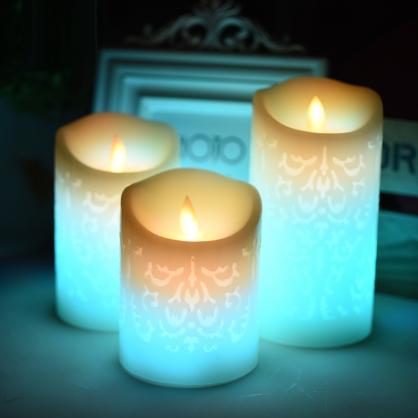 Φ8.0cm LED Flameless RGB Color Changing Candles (3PCS SET) - Battery Operated Electric LED Pillar Candles with Remote Control 4H/8H Setting & Cycling 24 Hours Timer -3D Wick, Realistic Flickering, Vivid Christmas/Festival/Party Decorative Candle Sets