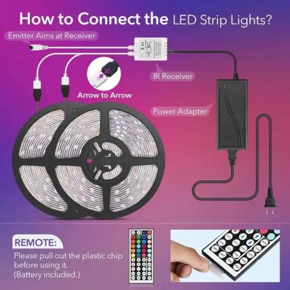 Bluetooth Smart LED Strip Lights (IP20 Indoor Use), RGB Dimmable Color Changing Lights Strip with APP Control or 44-Key IR Remote Controller , Self-Adhesive Flexible 12V Bright LED Tape Light Kit for Home Party Holiday