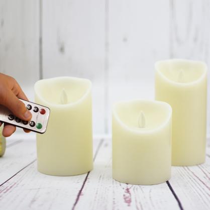 Φ7.5cm LED Flameless Wax Candles (3PCS SET) - Battery Operated Electric LED Pillar Candles with Remote Control Cycling 24 Hours Timer - Real Wax, 3D Wick, Realistic Flickering, Vivid Christmas/Festival/Party Decorative Candle Sets