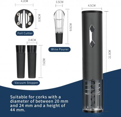 4-in-1 Battery Operated Electric Wine Opener Set (plastic housing), Automatic electric Wine Bottle Openers