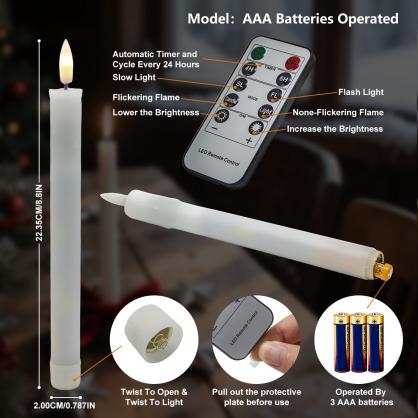 LED Flameless Taper Candles with USB Cable (6PCS Pack), 50+ Hours Lasting, Flameless Candlesticks for Festivals & Home Decoration, Rechargeable Batteries or AAA Batteries Operated Version For Your Options