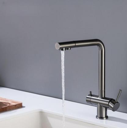 H35cm Kitchen Sink Faucets with Pull Down Sprayer (SUS304 Stainless Steel,3 Water Outlet Modes), Single Handle High Arc Pull Down Kitchen Faucet