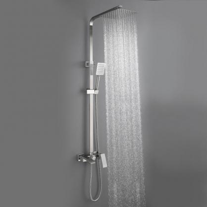 Brushed Nickel Wall Mount Shower Faucet Set (SUS304 Stainless Steel, Square Shower-head, Bathroom Rainfall Shower System, Shower Trim Kit)