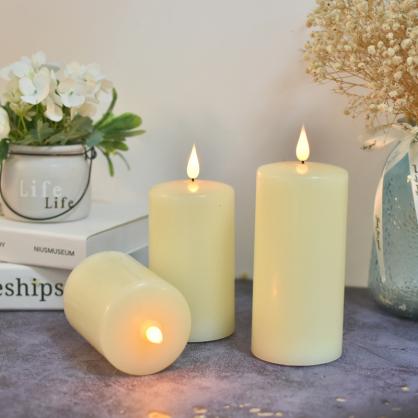 Φ7.5cm LED Flameless Wax Candles (3PCS SET) Operated by 2 * AA Batteries (Not Included) Electric LED Pillar Candles with Remote Control Cycling 24 Hours Timer - Real Wax, 3D Wick, Realistic Flickering