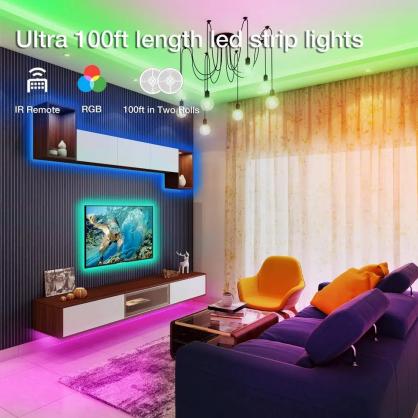 Bluetooth Smart LED Strip Lights (IP20 Indoor Use), RGB Dimmable Color Changing Lights Strip with APP Control or 44-Key IR Remote Controller , Self-Adhesive Flexible 12V Bright LED Tape Light Kit for Home Party Holiday