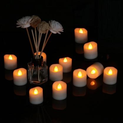 Φ3.6cm * H3.7cm LED Tea Light Candles with Timer function (12PCS Pack) - Operated By CR2032 Button Battery (Battery is Included) - Lighting up to 90 hours