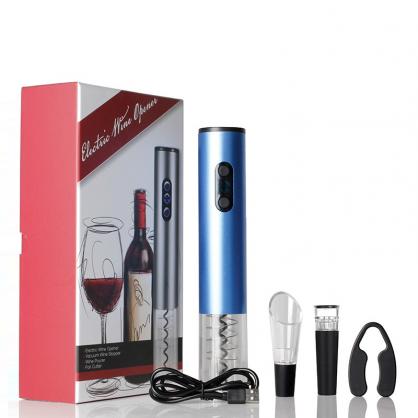 Electric Wine Opener Rechargeable, USB Wine Bottle Opener 4-in-1 Gift Set , Cordless Automatic Corkscrew Includes Foil Cutter, Vacuum Stoppers, Wine Aerator Pourer For Wine Lovers