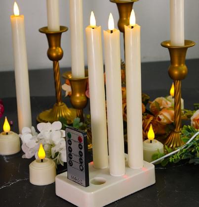 LED Rechargeable Taper Candle Lights with charging base and remote control function (6pcs Set)