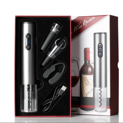 Electric Wine Opener Rechargeable, USB Wine Bottle Opener 4-in-1 Gift Set , Cordless Automatic Corkscrew Includes Foil Cutter, Vacuum Stoppers, Wine Aerator Pourer For Wine Lovers