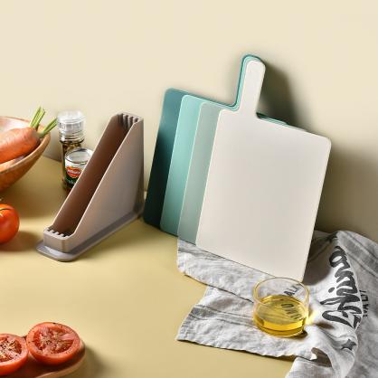 Index Cutting Boards for Kitchen, Plastic Cutting Board Set of 4 with Storage Stand, Colorful Chopping Board Set with Easy Grip Handles & Index Food Icons,Cutting Mat for Meat Veggies Fruits (Colorful)