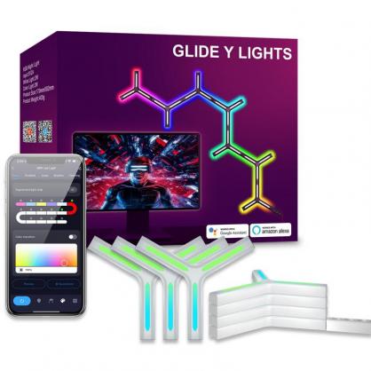 Glide Y-Shaped RGBIC LED Wall Lights (7PCS Pack), Smart Wi-Fi Gaming Lights with Music Sync, DIY and Timer Function, LED Lights for Gaming Room, Smart Mood Light Wall-Mounted