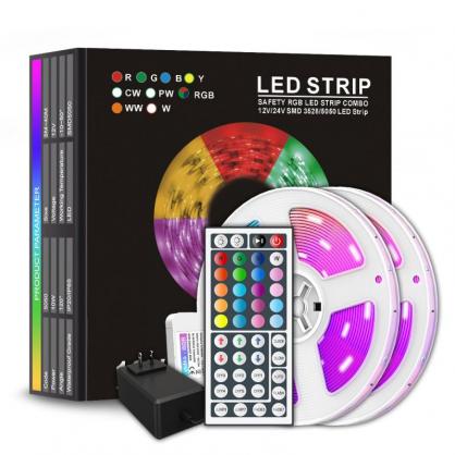 Bluetooth Smart LED Strip Lights (IP20 Indoor Use), RGB Dimmable Color Changing Lights Strip with APP Control or 44-Key IR Remote Controller , Self-Adhesive Flexible 12V Bright LED Tape Light Kit for Home Party Holiday