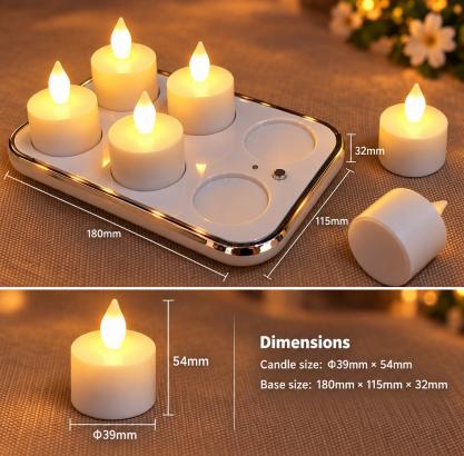 Inductive Rechargeable LED Candle TeaLight (6PCS SET) - Wireless Indudction Flameless LED Candle Lights - Flickering Amber,Battery Operated/Powered Candles,No Wax No Mess, No Fire Risk