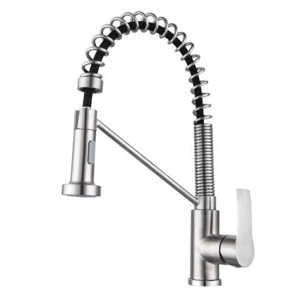 H66cm Kitchen Faucet with Pull Down Sprayer, Two Water Outlet Modes, Spring Single Handle Faucet for Kitchen Sink, 360-degree Rotation, SUS304 Food Grade Stainless Steel, Brushed Nickel
