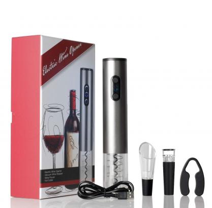 Electric Wine Opener Rechargeable, USB Wine Bottle Opener 4-in-1 Gift Set , Cordless Automatic Corkscrew Includes Foil Cutter, Vacuum Stoppers, Wine Aerator Pourer For Wine Lovers