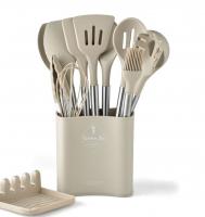 Cooking Utensils Set, 13 PCS Silicone Kitchen Utensils Set with Holder Spoons Spatulas Tongs Whisk for Cooking, Non-stick Heat Resistant Kitchen Tools and Gadgets with Stainless Steel Handle