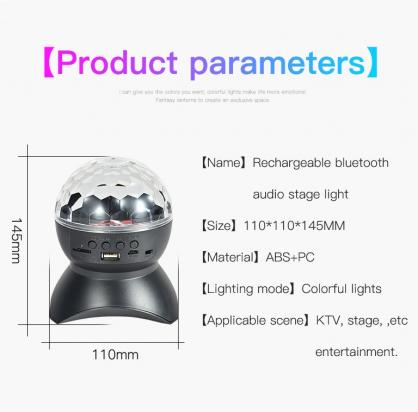 LED Party Lights with Bluetooth Speaker RGB Stage Lights, Disco Ball Light, USB Cable Charge, Portable Crystal DJ Strobe Light for Xmas KTV Club Pub Show Home Theater