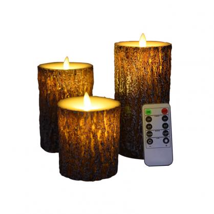 Φ7.5cm LED Flameless Candles (3PCS SET) - Battery Operated Electric LED Pillar Candles with Remote Control Cycling 24 Hours Timer - Pine Effect, Real Wax, 3D Wick, Realistic Flickering, Vivid Christmas/Festival/Party Decorative Candle Sets