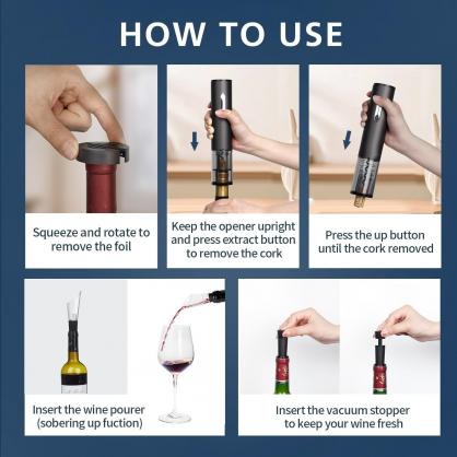 4-in-1 Battery Operated Electric Wine Opener Set (plastic housing), Automatic electric Wine Bottle Openers