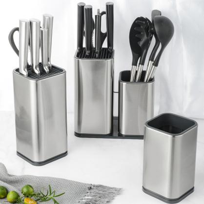 Stainless Steel Universal Knife Block Holder,Stainless Steel Knife Holder,Modern Utensil Holder for Countertop,with 14 slots and drain design,for Kitchen Counter,Edge Protecting Knife Storag