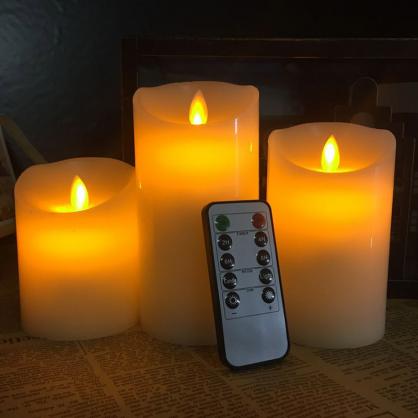 Φ7.5cm LED Flameless Wax Candles (3PCS SET) - Battery Operated Electric LED Pillar Candles with Remote Control Cycling 24 Hours Timer - Real Wax, 3D Wick, Realistic Flickering, Vivid Christmas/Festival/Party Decorative Candle Sets