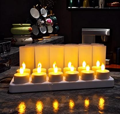 Rechargeable LED Candle TeaLight (Set of 12) - Flameless LED Candle Lights - Flickering Amber,Battery Operated/Powered Candles,No Wax No Mess, No Fire Risk, Windproof, Portable
