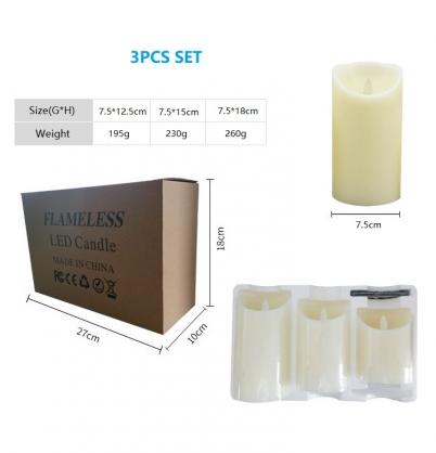 Φ7.5cm LED Flameless Wax Candles (3PCS SET) - Battery Operated Electric LED Pillar Candles with Remote Control Cycling 24 Hours Timer - Real Wax, 3D Wick, Realistic Flickering, Vivid Christmas/Festival/Party Decorative Candle Sets