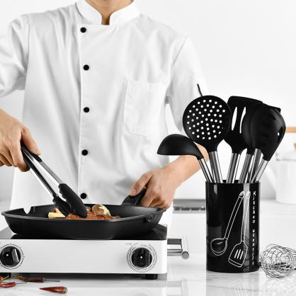 8 PCS Silicone Cooking Utensils Set, Kitchen Utensils Set with Stainless Steel Handles and Food-Grade Silicone Heads, including Wok Utensils Set Include Wok Ladle, Slotted Spoon, Solid Spatula and Slotted Spatula etc.