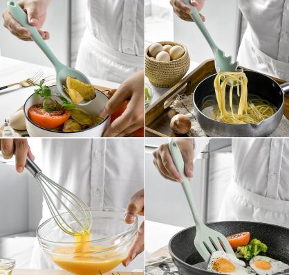 Kitchen Utensils Set-12 Pieces Silicone Cooking Utensils Set (Dishwasher Safe) 392°F Heat Resistant Spatula Set,Kitchen Utensil Set for Nonstick Cookware,Best Kitchen Tools with Holder(BPA Free)