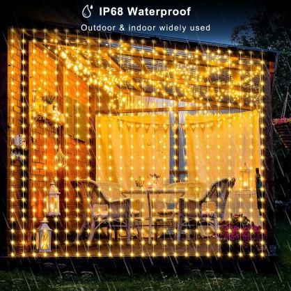 IP68 Waterproof Outdoor LED Curtain Light with 24-Key Remote Controller & Smart APP Control, RGBIC 16 Million Optional Colors, Timer Function, Adjustable Brightness, Music Sync,DIY Scenes,USB Plug Connection For Power On/Off, Color Changing