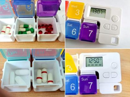 7-Grid Electronic Pill Dispensers, Electronic Pill Boxes, Digital Pill Organizer, Electronic Pill Organizers, Weekly Pill Box with AM/PM Automatic Alarm Reminder, Portable 7-Day Travel Pill Dispenser
