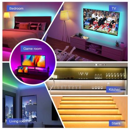 Bluetooth Smart LED Strip Lights (IP20 Indoor Use), RGB Dimmable Color Changing Lights Strip with APP Control or 24-Key IR Remote Controller, Self-Adhesive Flexible 12V Bright LED Tape Light Kit for Home Party Holiday